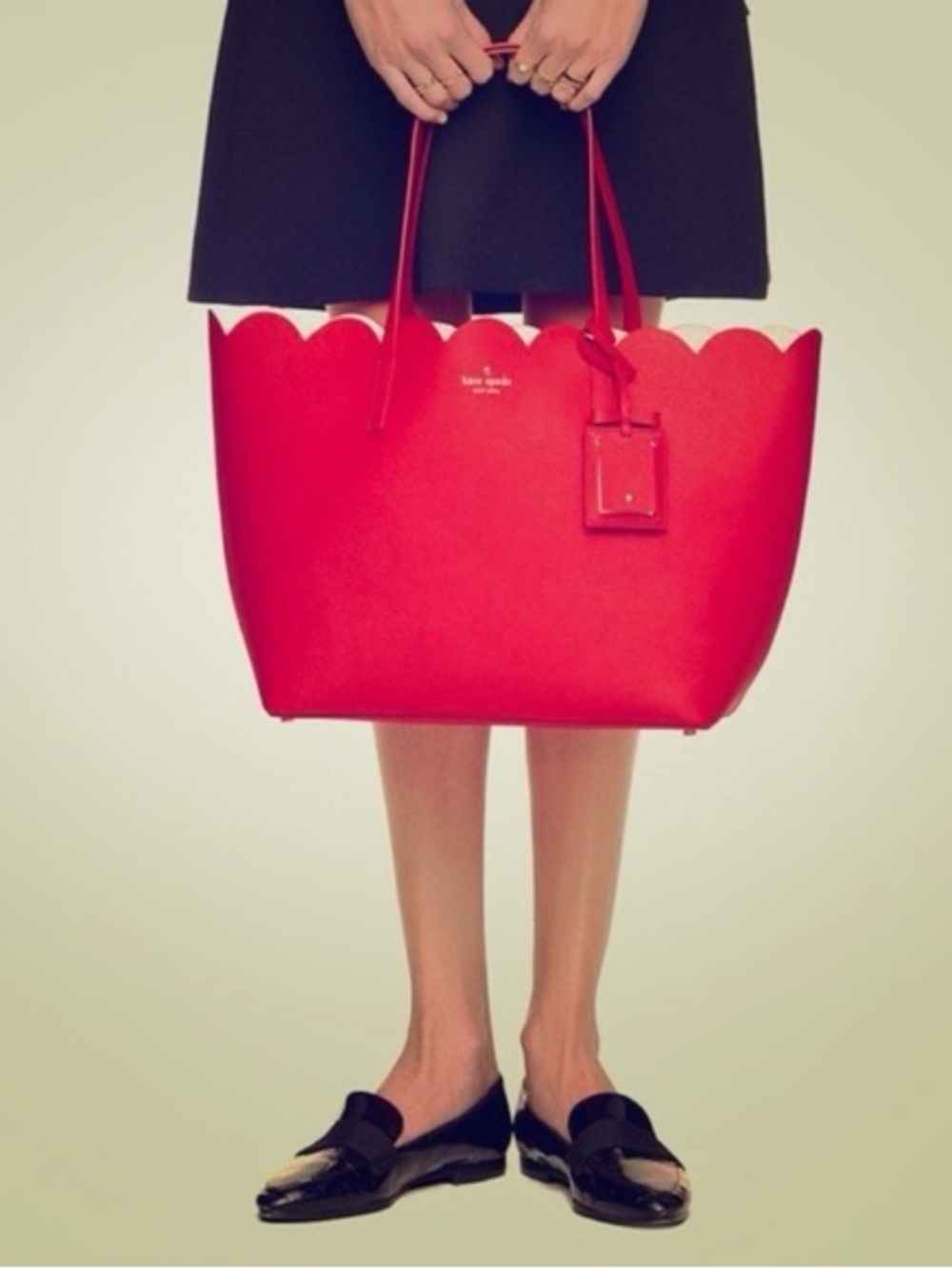 kate spade Carrigan Cherry Red Scallop-Edge Tote - Lily Ave - Picture 2 of 8